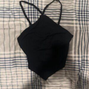 Anthropology Halter Black Crop Top with Gold Zipper Closure in the Back Size XS